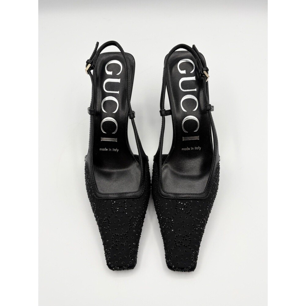 NEW Gucci Black GG Crystal Slingback Pump Mesh Sz EU 35.5 RET $1240